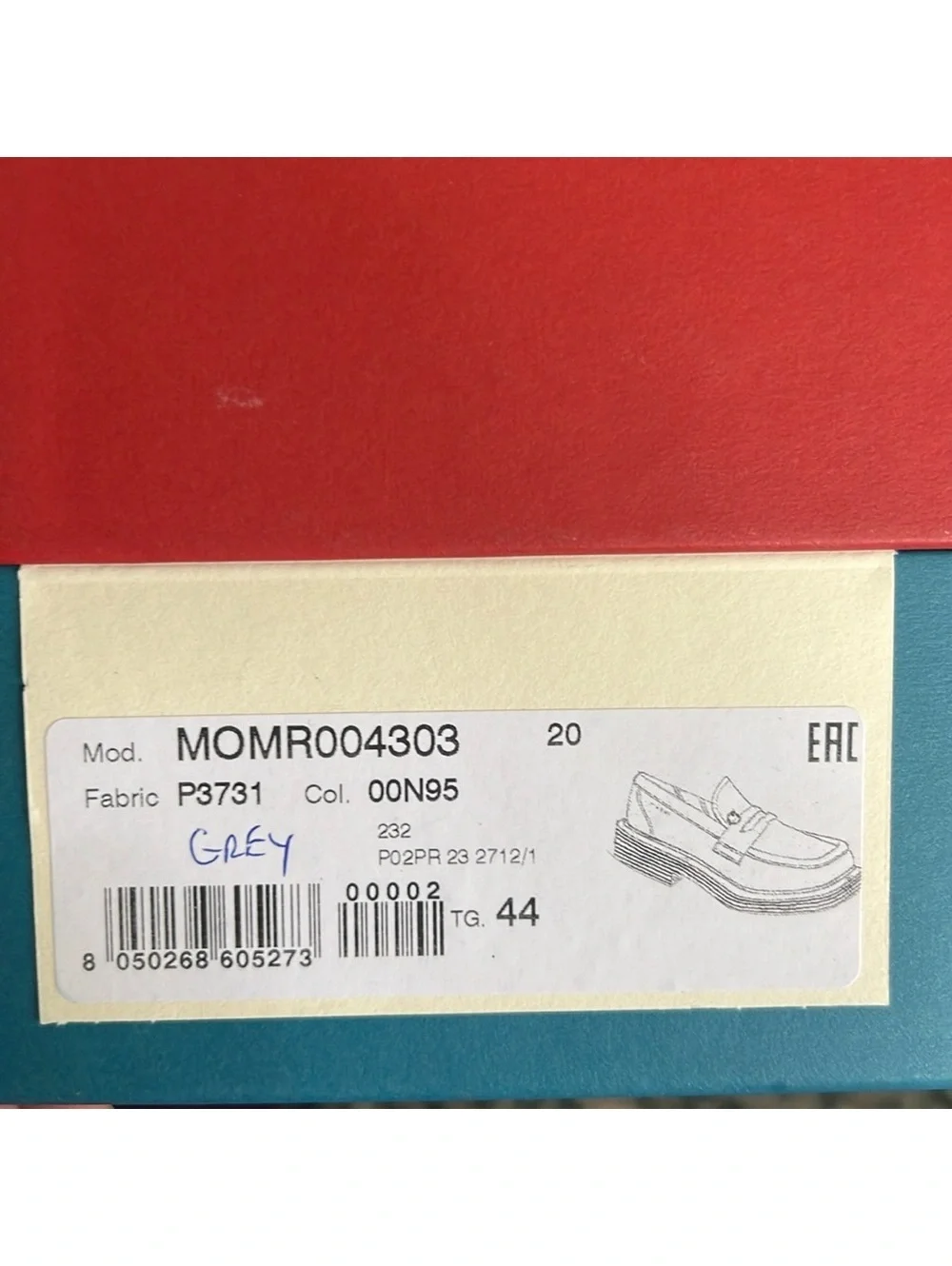 MARNI Moccasin Iconic Square-Toe Chunky Loafers Grey Size 44 NEW +DustBag